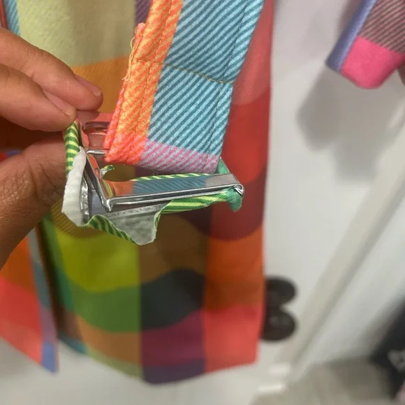 NWOT Multicolor Checkered Trench Coat - Picture 5 of 8